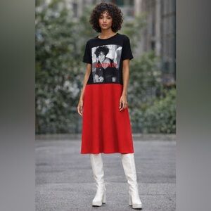 UPCYCLED WHITNEY HOUSTON Black and Red Graphic T-Shirt Dress